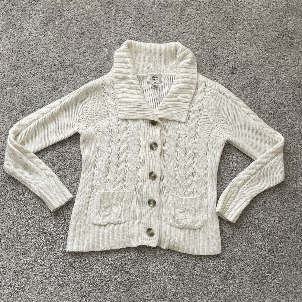 St. John's Bay Women's Small Cable Knit Cardigan Sweater Button Up Ivory